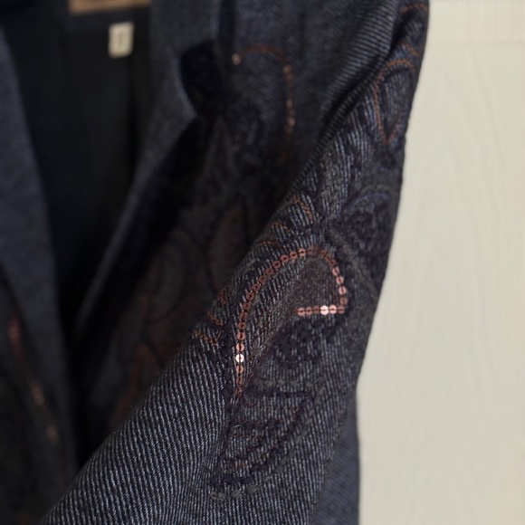 Coldwater Creek Embroidered Indigo Wool Paisley Art Blazer Size W18 - Picture 6 of 10